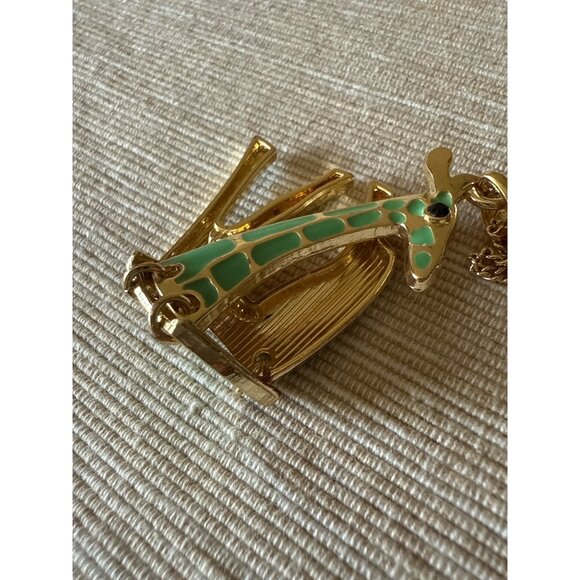 Gold-Tone Giraffe Pendant Necklace With Green Enamel On Long Chain - Picture 8 of 15